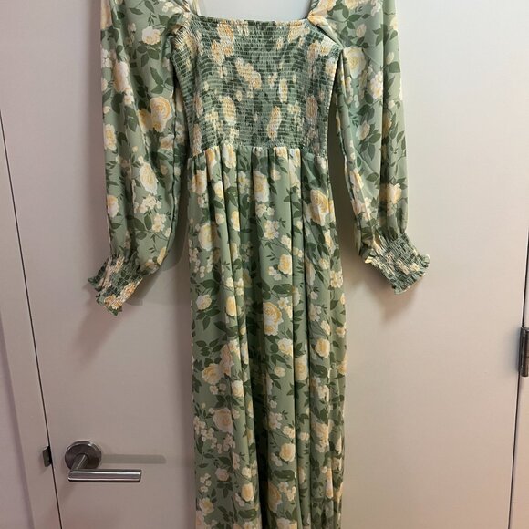 Smocked O.P.T. Maxi Summer Dress - Green Floral - Size XS - Picture 2 of 3